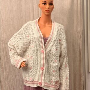 Taylor Swift White Cardigan with Pink Heart Details